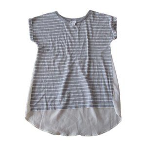 Stylus Pullover Blouse Womens Small Gray White‎ Striped Short Sleeve Shirt Top